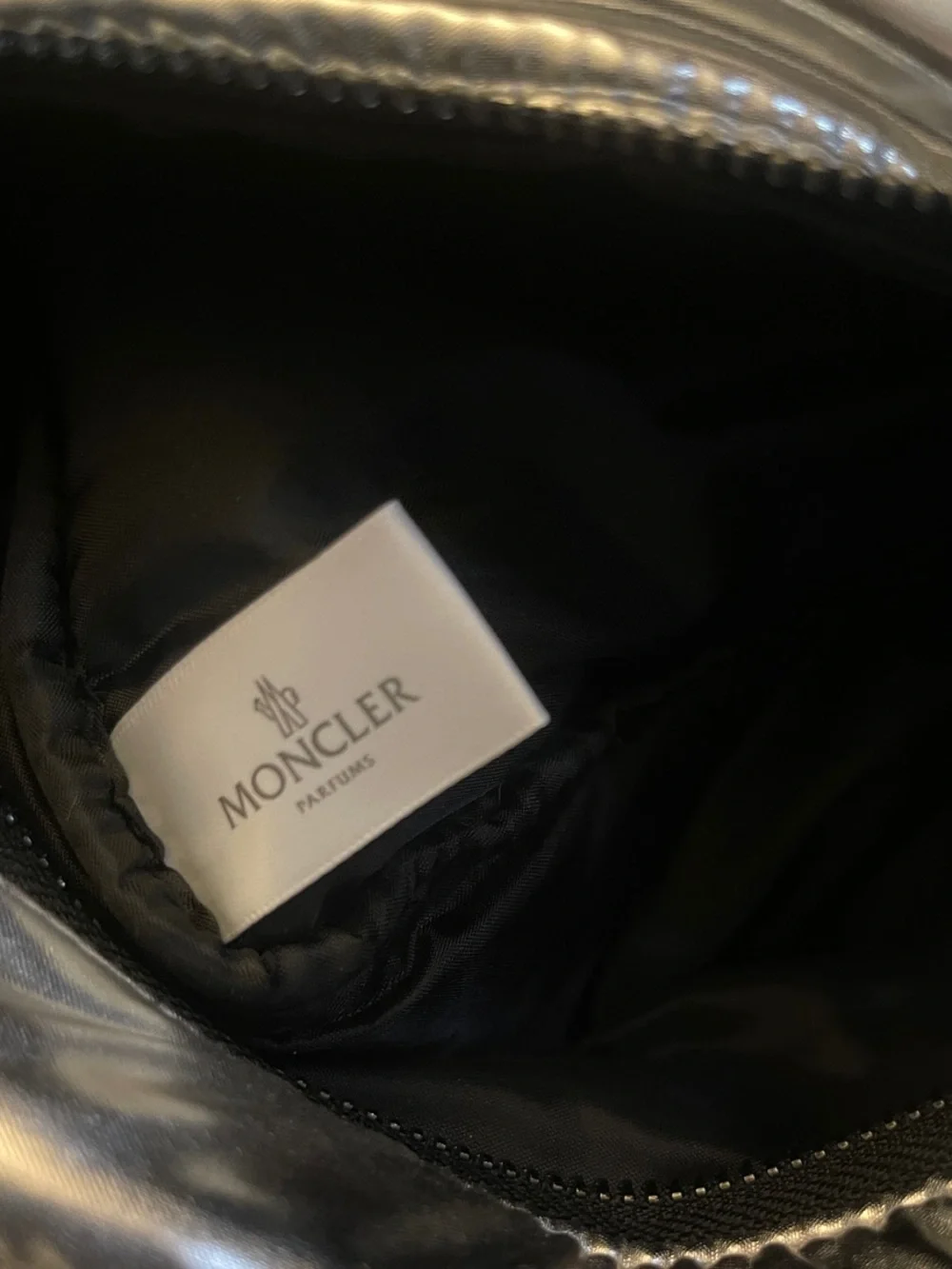 MONCLER PARFUMS SILVER GWP NOVELTY Puffer Quilted Pouch NEW UNISEX